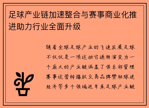足球产业链加速整合与赛事商业化推进助力行业全面升级